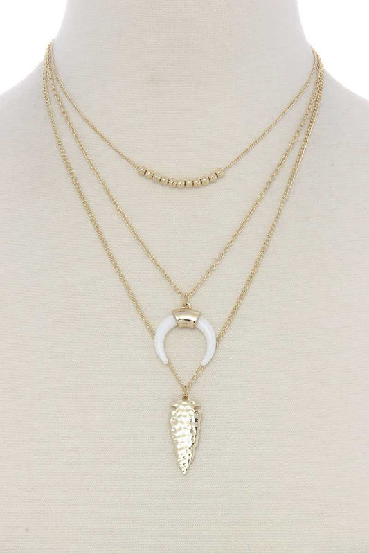 Double horn hammered spear multi layered necklace
