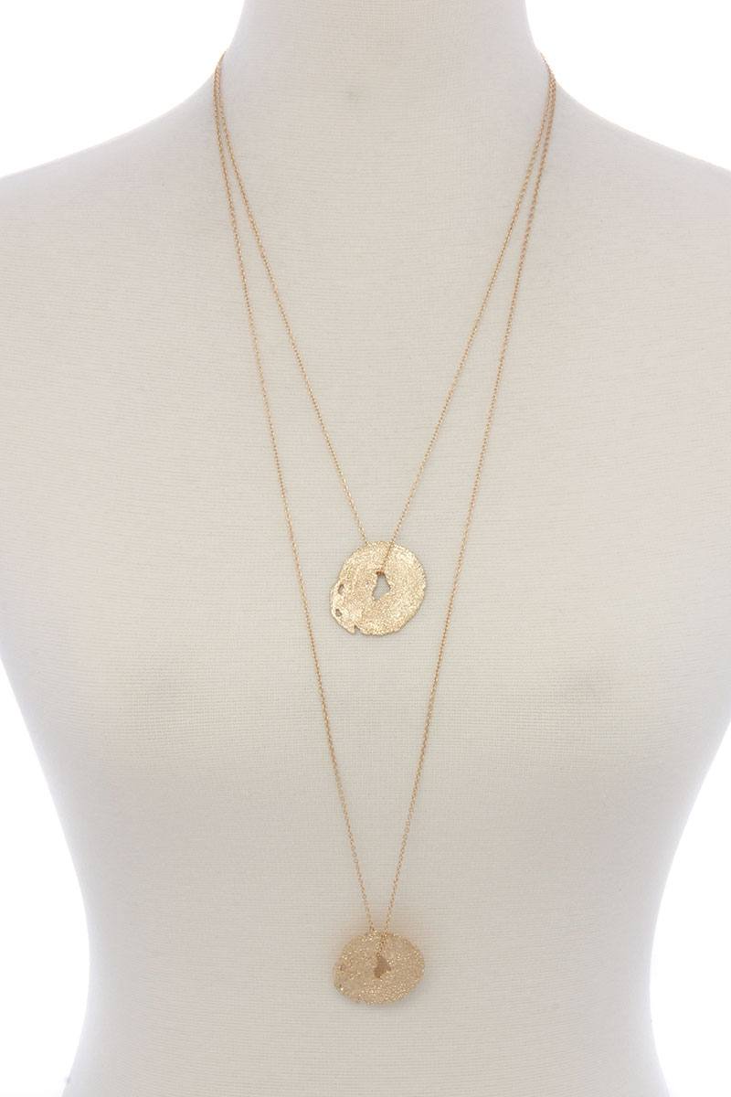 Textured organic shape pendant multi later necklace