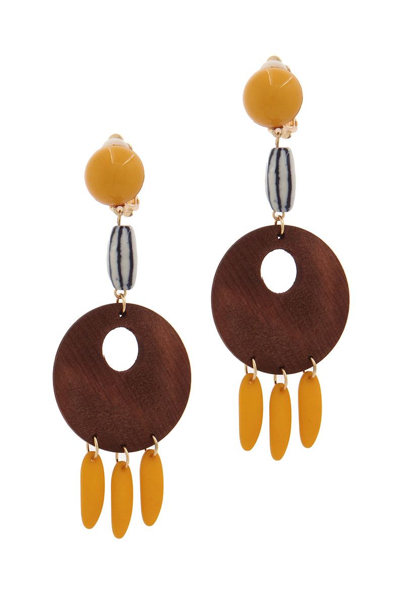 Cut out circle wood bead drop earring