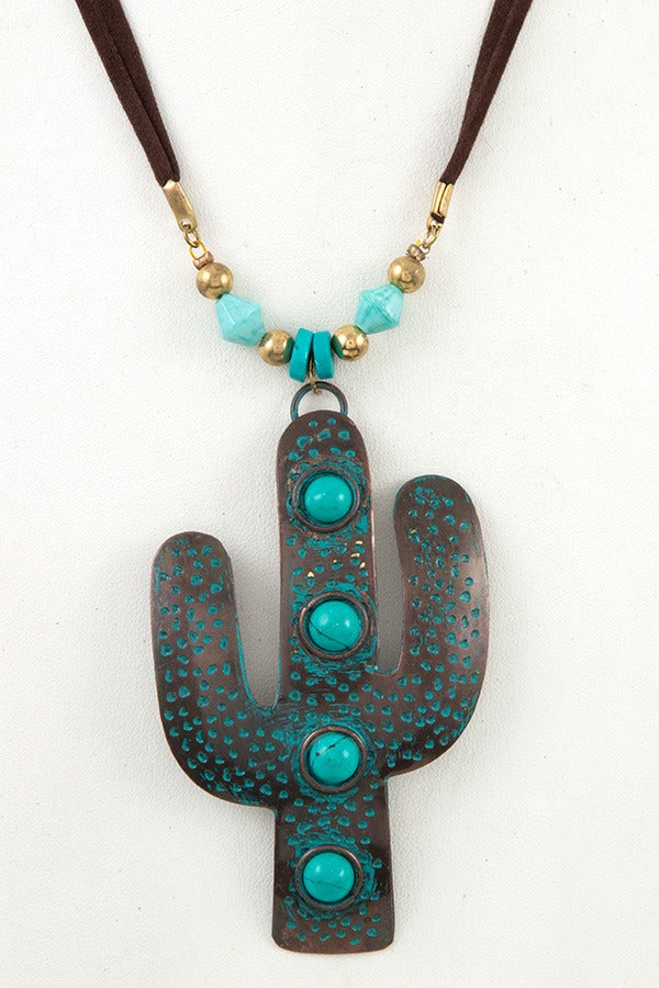 Curved cactus pendant cord necklace set