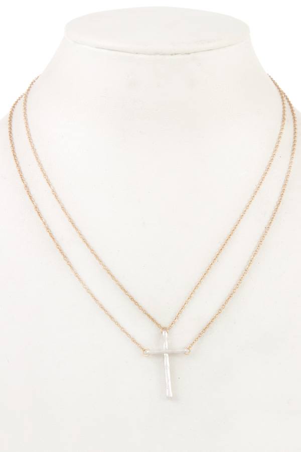 Double chain cross pendant necklace