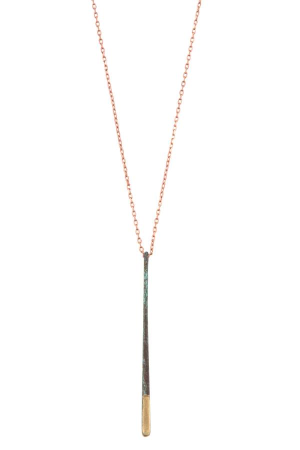 Two tone drop paddle shape bar necklace