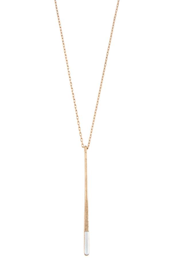 Two tone drop paddle shape bar necklace