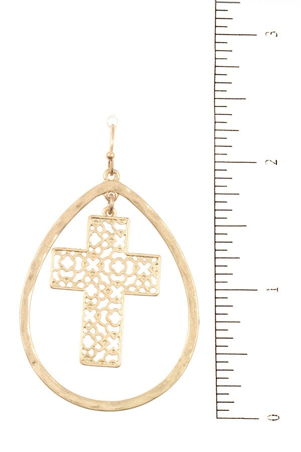 Hammered teardrop cross link dangle earring