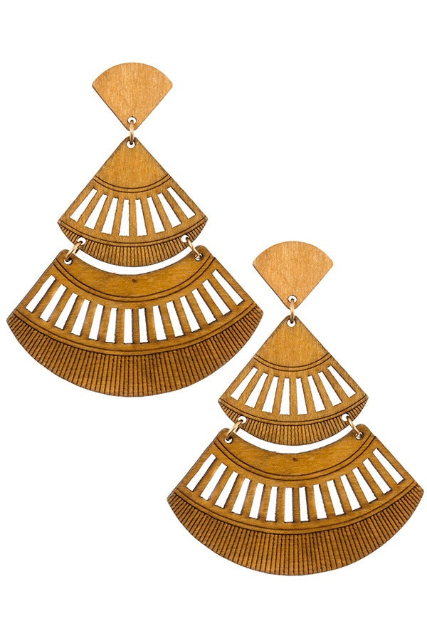 Tiered wooded cut out drop earring