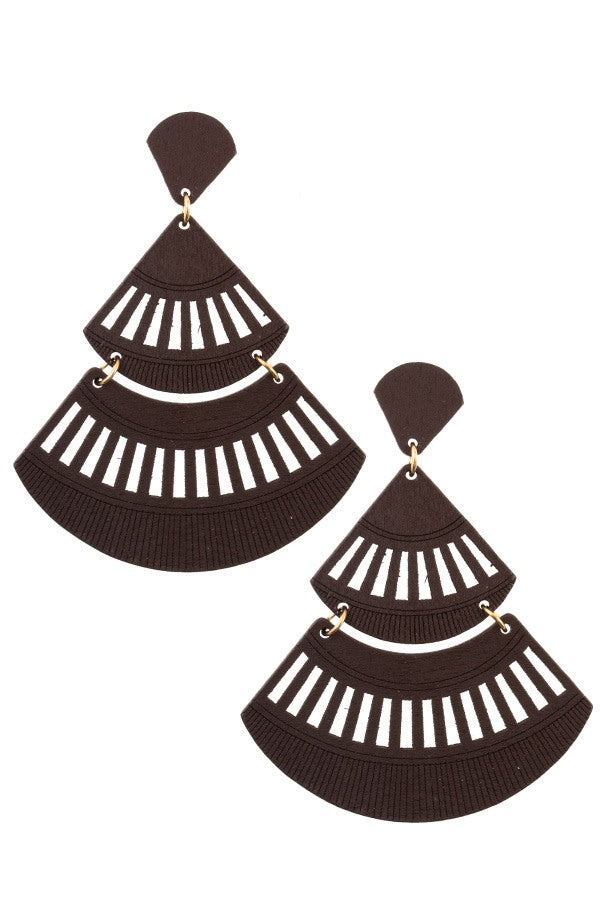 Tiered wooded cut out drop earring