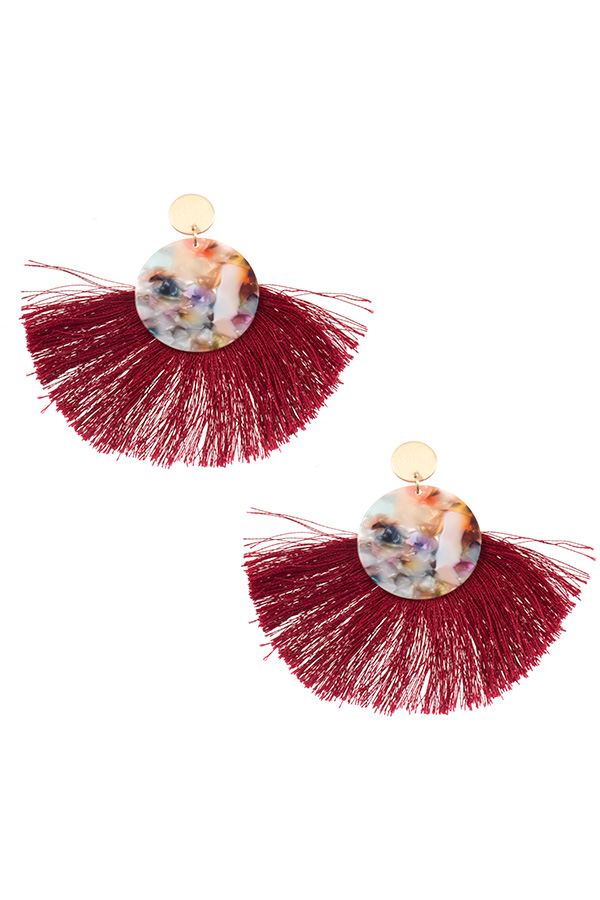 Acetate disk fan out fringe earring