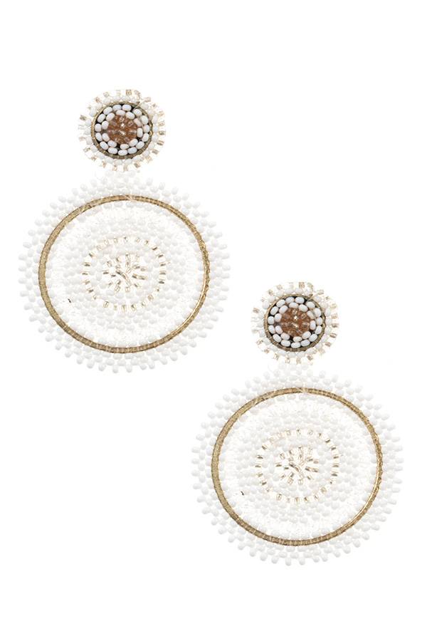 Round woven glass bead dangle earring