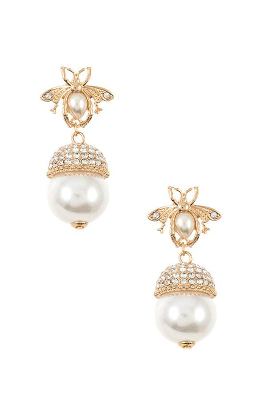 Rhinestone bee pearl accent earring