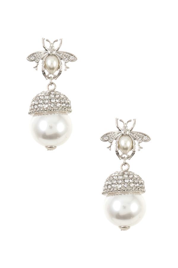 Rhinestone bee pearl accent earring
