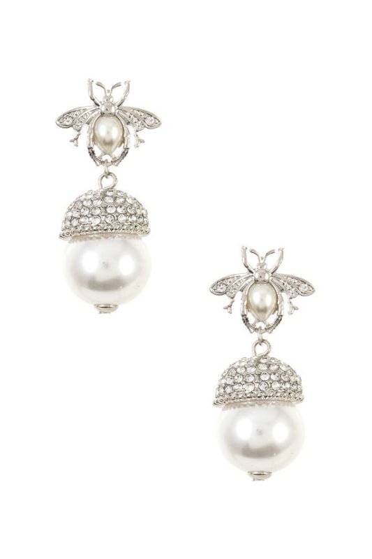 Rhinestone bee pearl accent earring