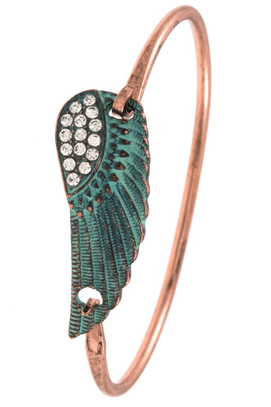Rhinestone pave wing accent bangle bracelet