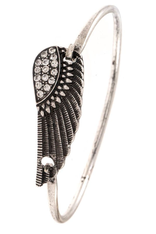 Rhinestone pave wing accent bangle bracelet