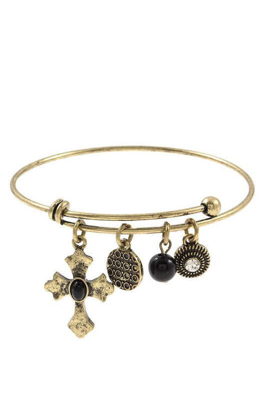 Multi cross charm bangle bracelet
