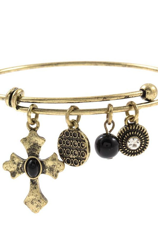 Multi cross charm bangle bracelet