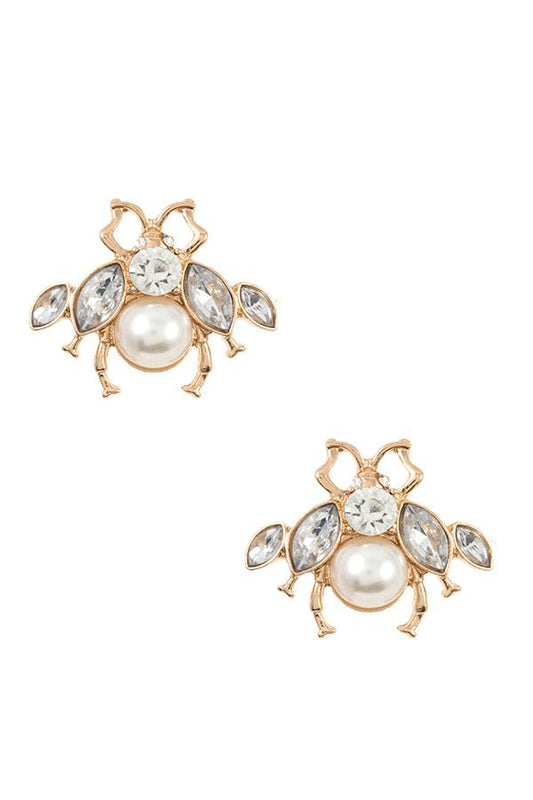 Gemstone pave bee post earring