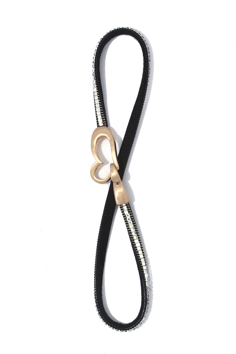 Rhinestone cut out heart cord bracelet