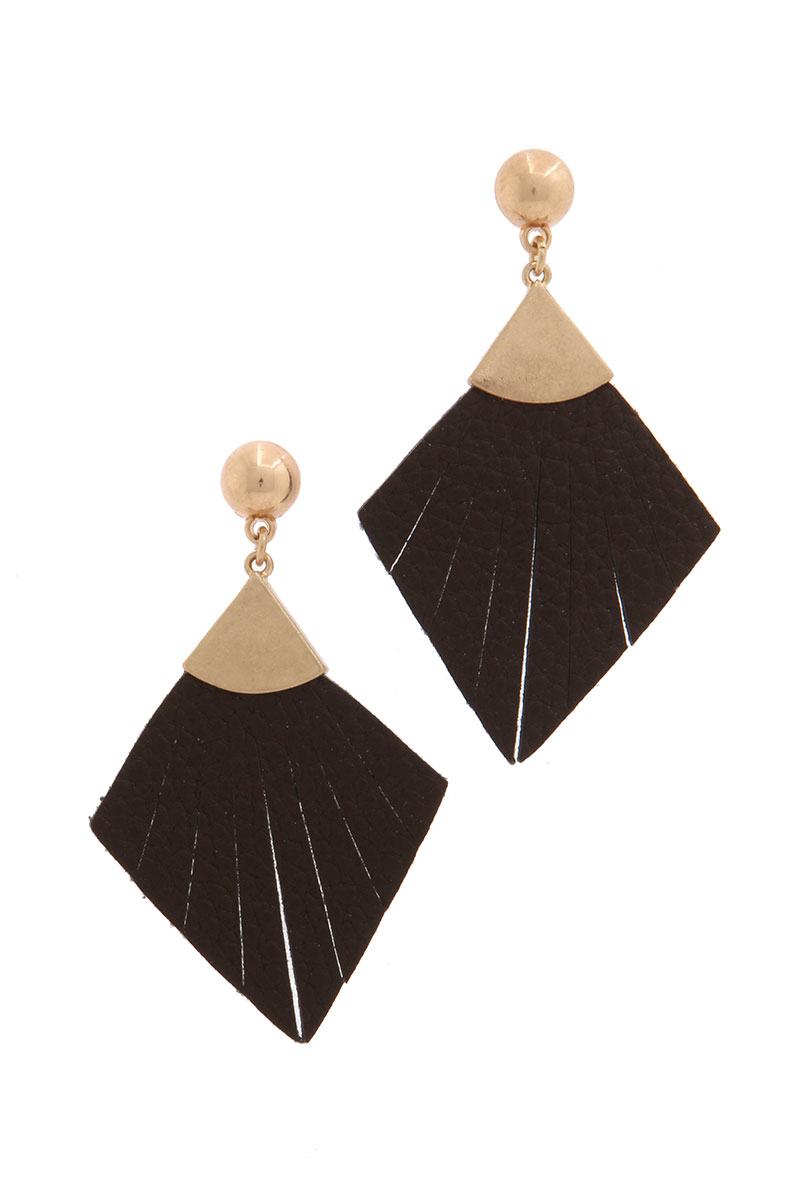 Leather rhombus shape fray post drop earring