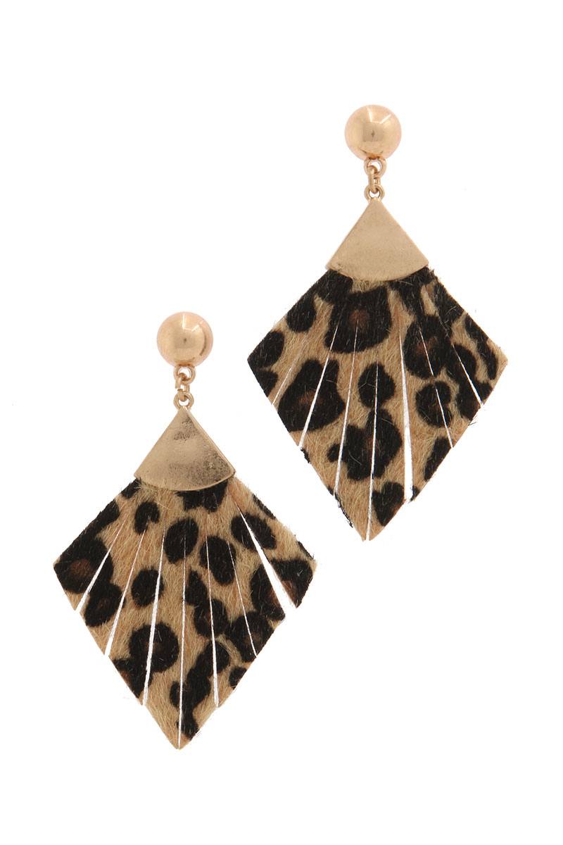 Leather rhombus shape fray post drop earring