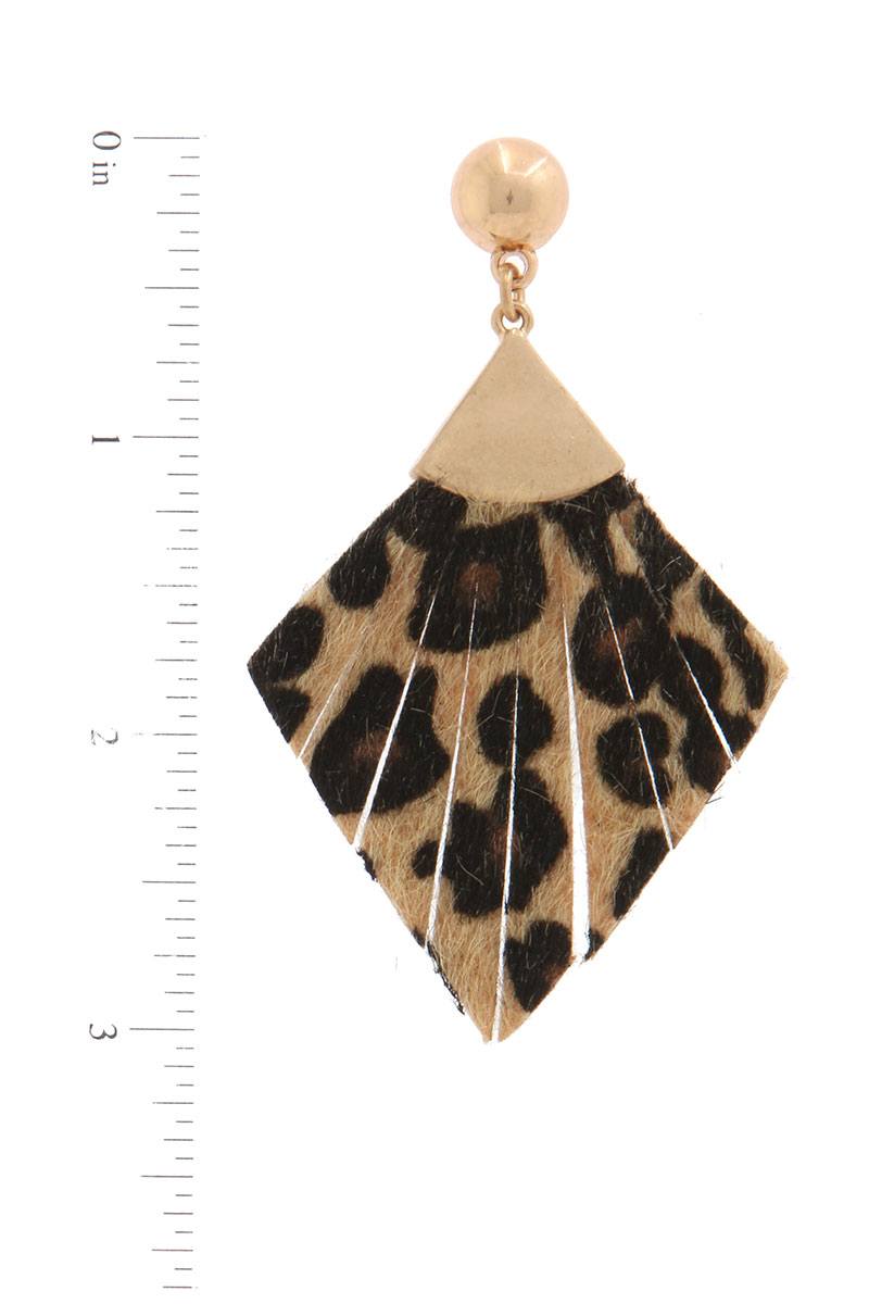 Leather rhombus shape fray post drop earring