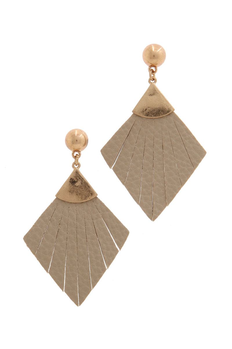 Leather rhombus shape fray post drop earring