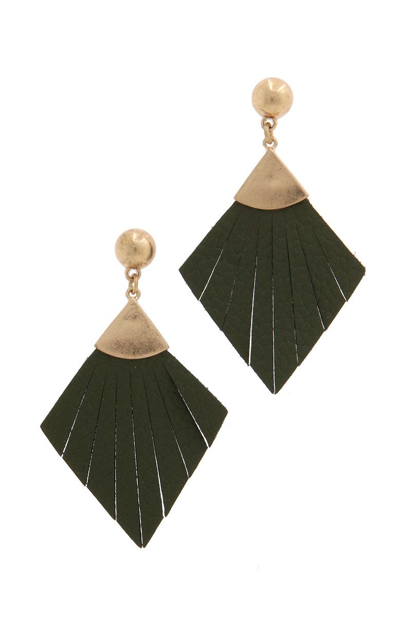 Leather rhombus shape fray post drop earring