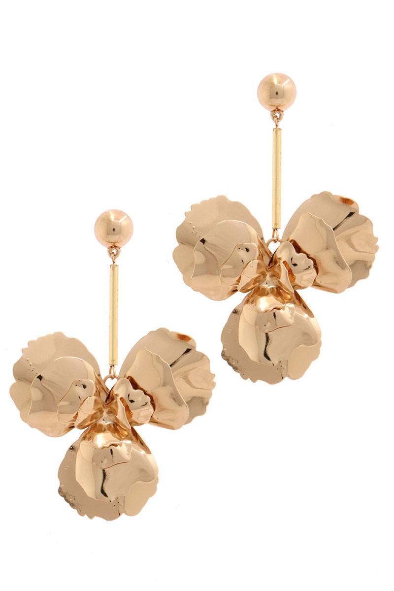 Floral metal post drop earring