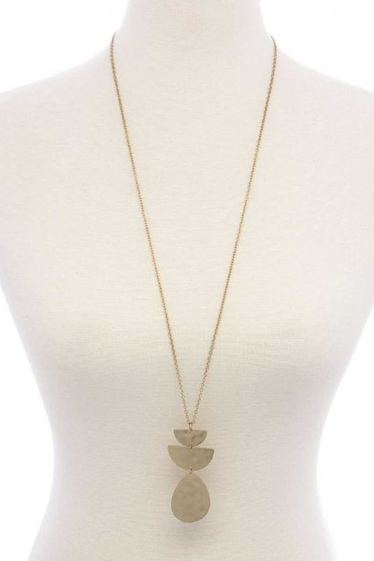 Hammered semi circle and teardrop metal necklace
