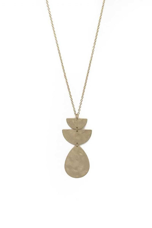 Hammered semi circle and teardrop metal necklace