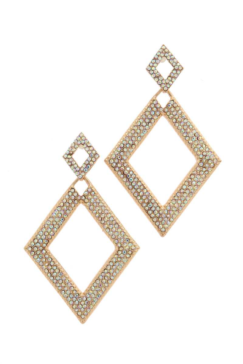 Double rhombus rhinestone shape post drop earring