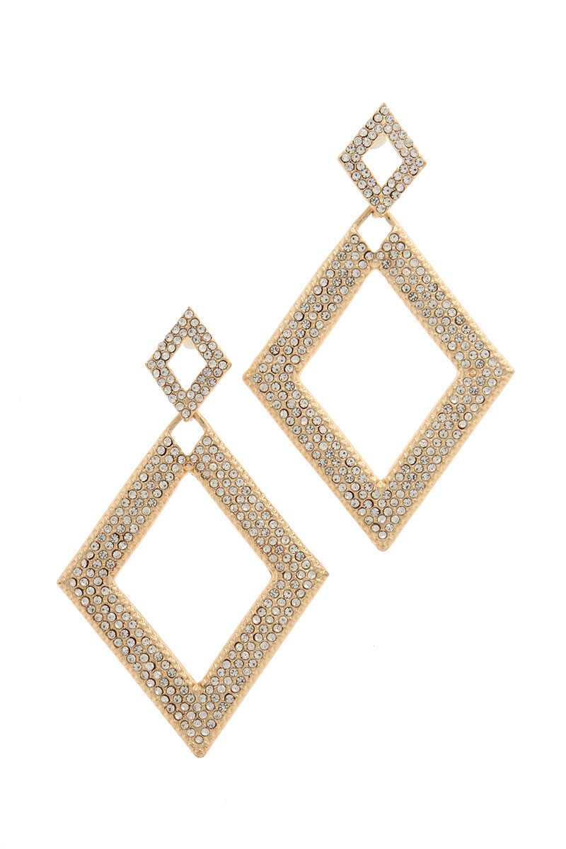 Double rhombus rhinestone shape post drop earring