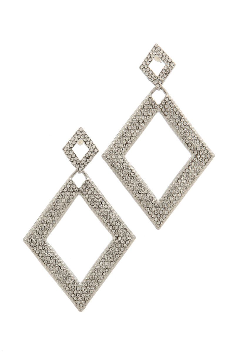 Double rhombus rhinestone shape post drop earring