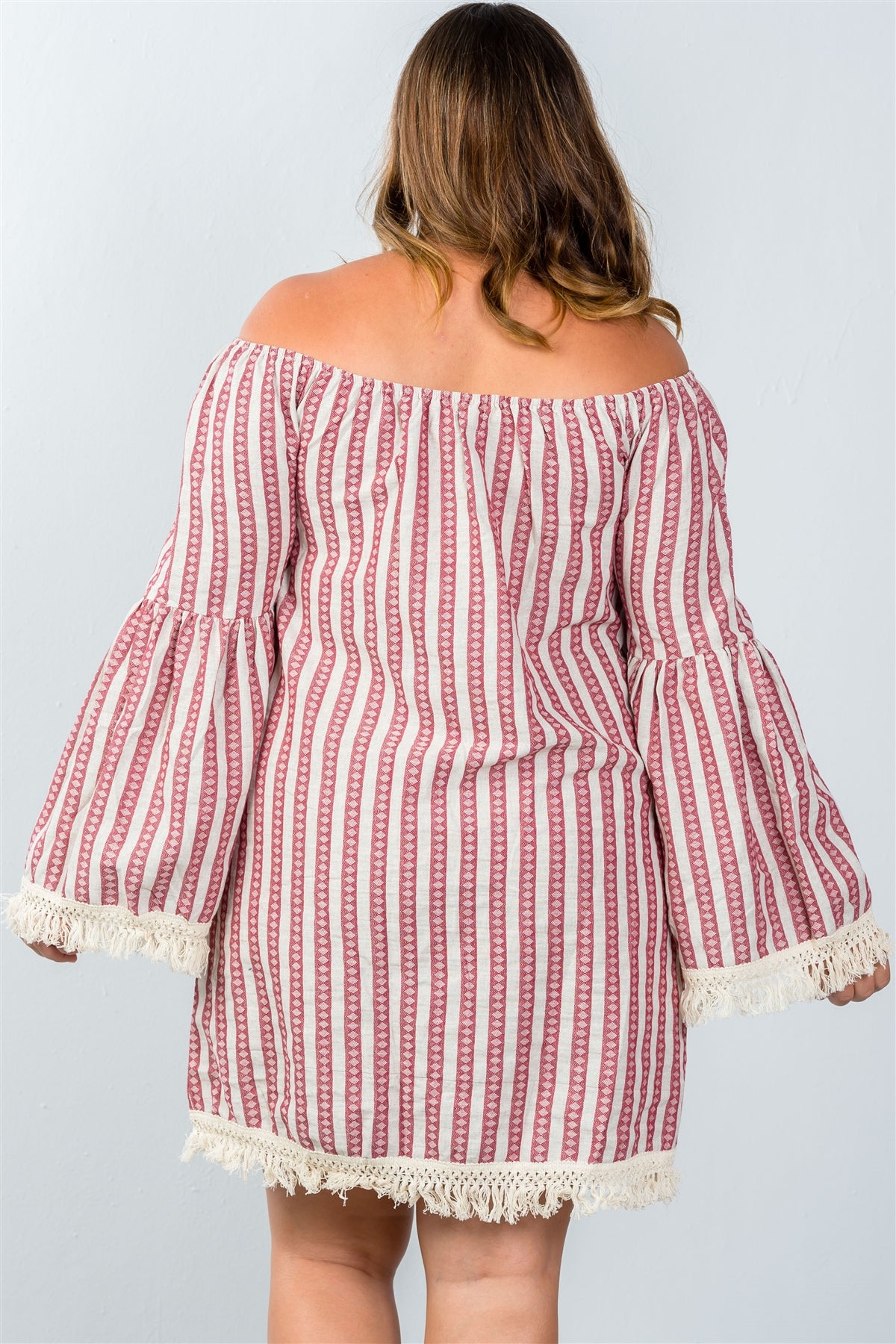 Ladies fashion plus size red geo print off the shoulder mini dress