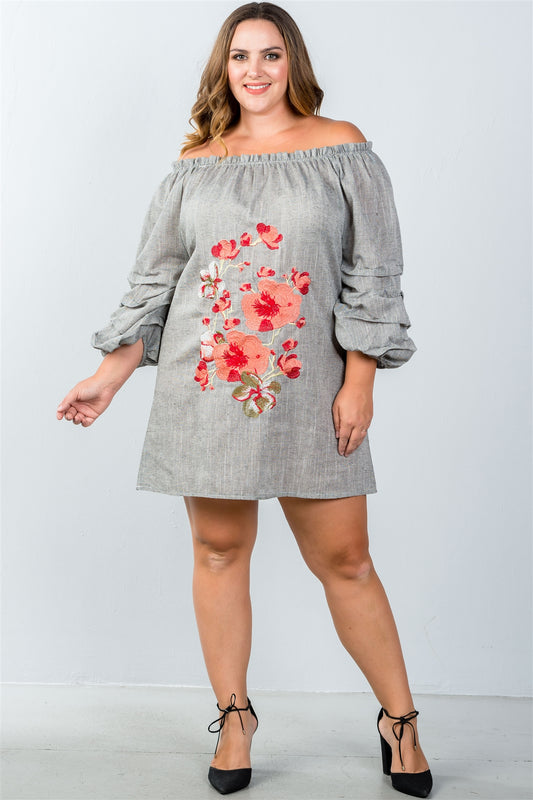 Ladies fashion plus size  puff sleeve off the shoulder dress