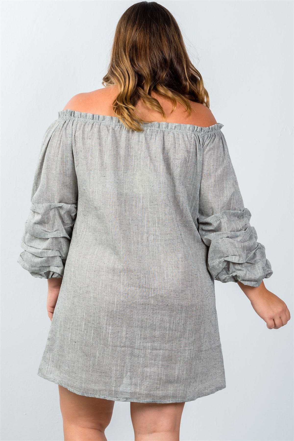 Ladies fashion plus size  puff sleeve off the shoulder dress