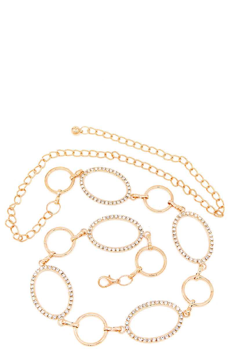 Designer multi rhinestone oval belt