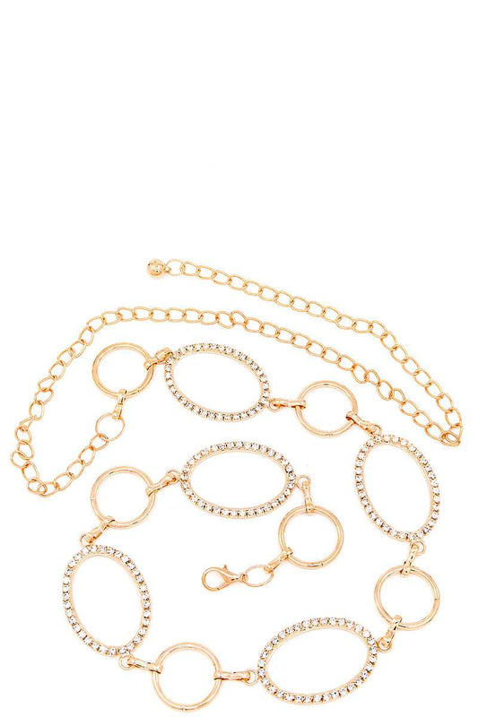 Designer multi rhinestone oval belt