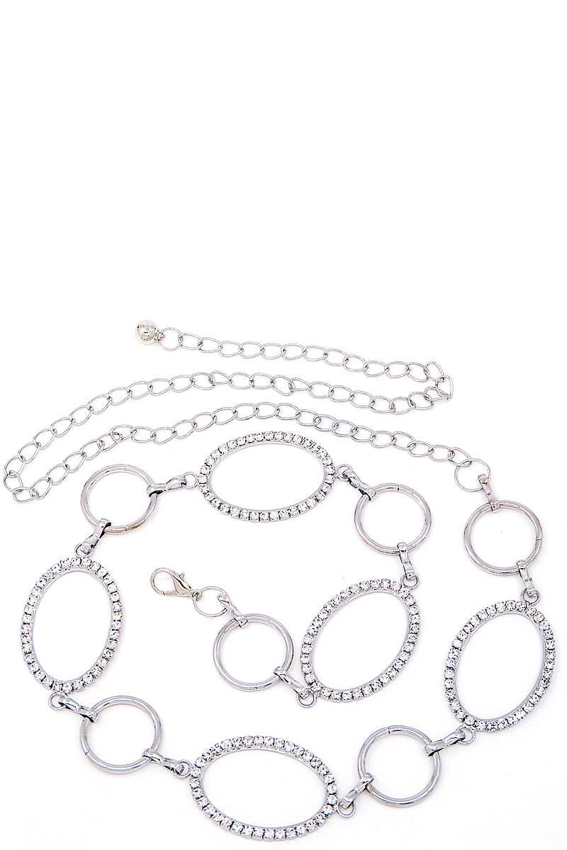 Designer multi rhinestone oval belt