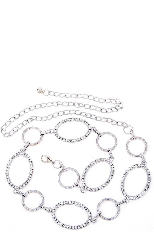 Designer multi rhinestone oval belt