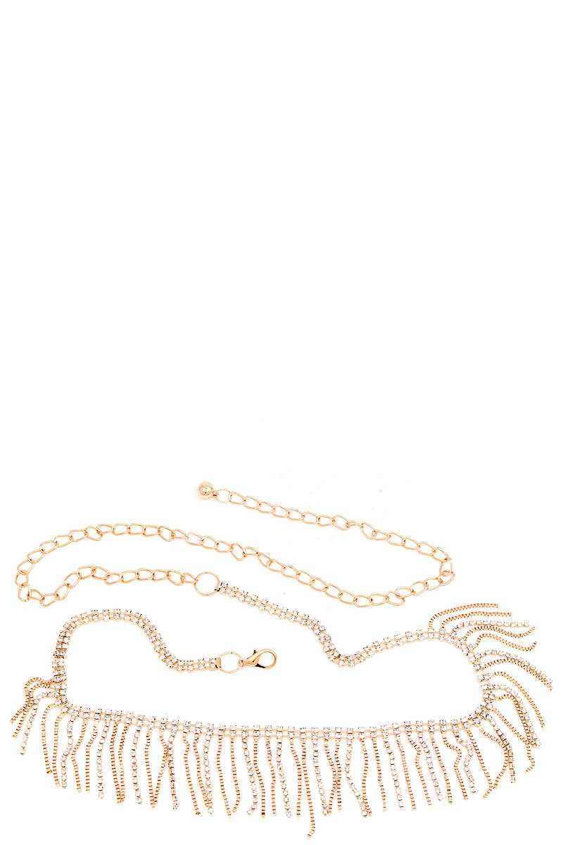 Rhinestone fringe belly accent belt