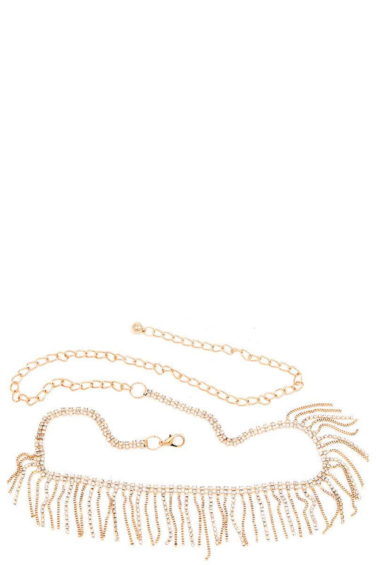 Rhinestone fringe belly accent belt