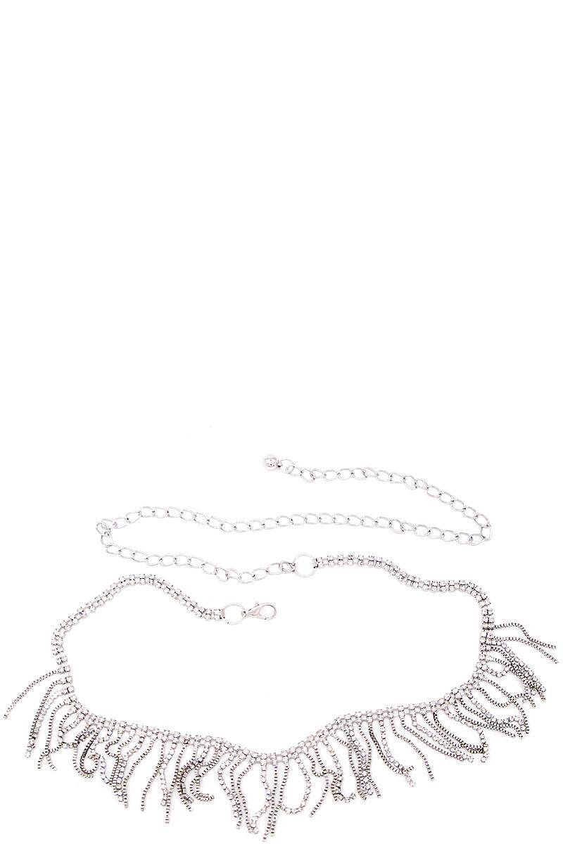 Rhinestone fringe belly accent belt