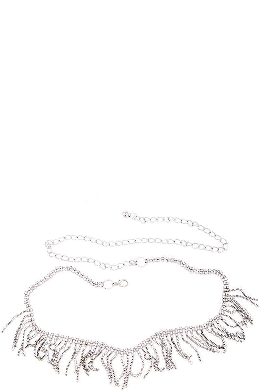 Rhinestone fringe belly accent belt