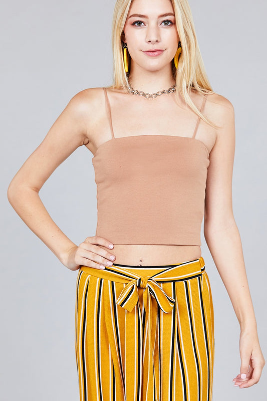 Ladies fashion straight neck crop double layer cami top