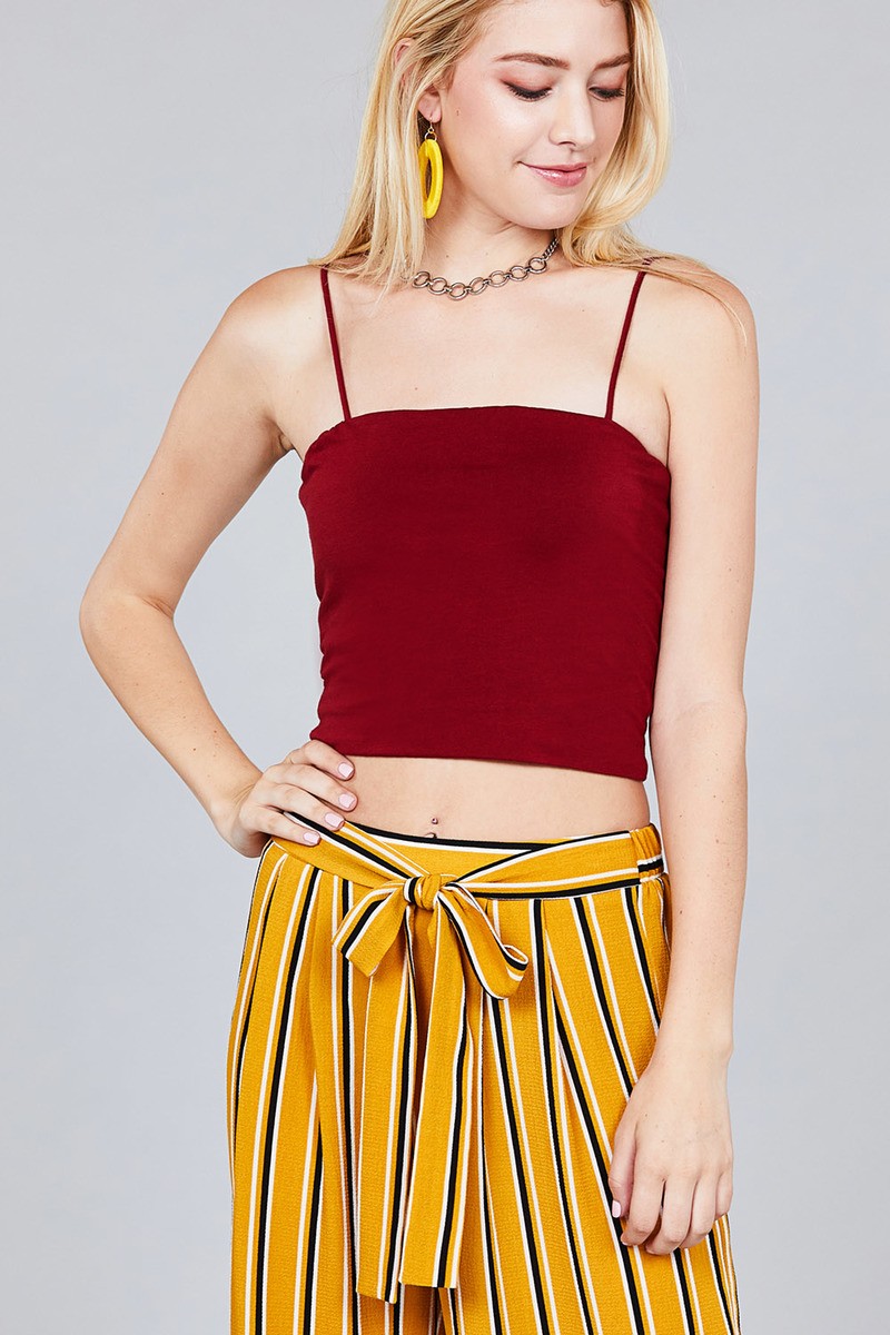 Ladies fashion straight neck crop double layer cami top