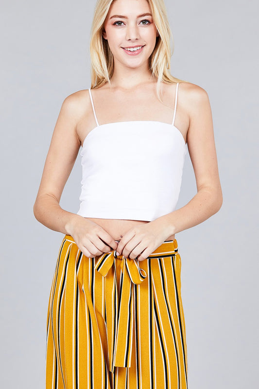 Ladies fashion straight neck crop double layer cami top
