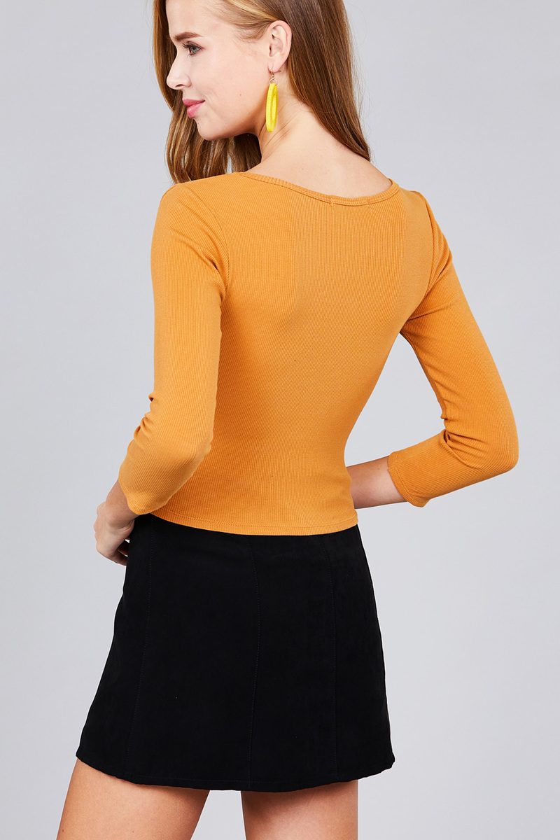 Ladies fashion 3/4 sleeve boat neck rib cotton spandex knit crop top