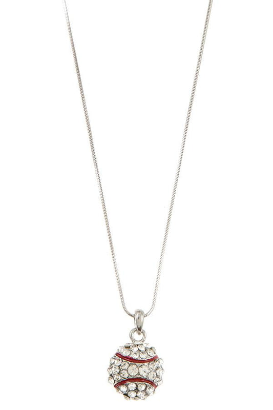 Half baseball rhinestone pave pendant necklace