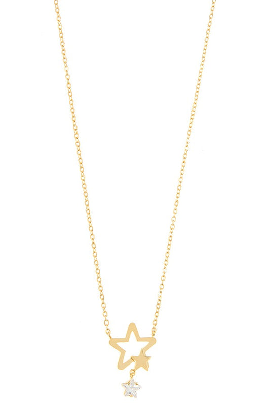 Dainty double star pendant necklace