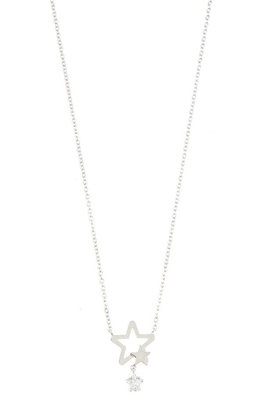Dainty double star pendant necklace